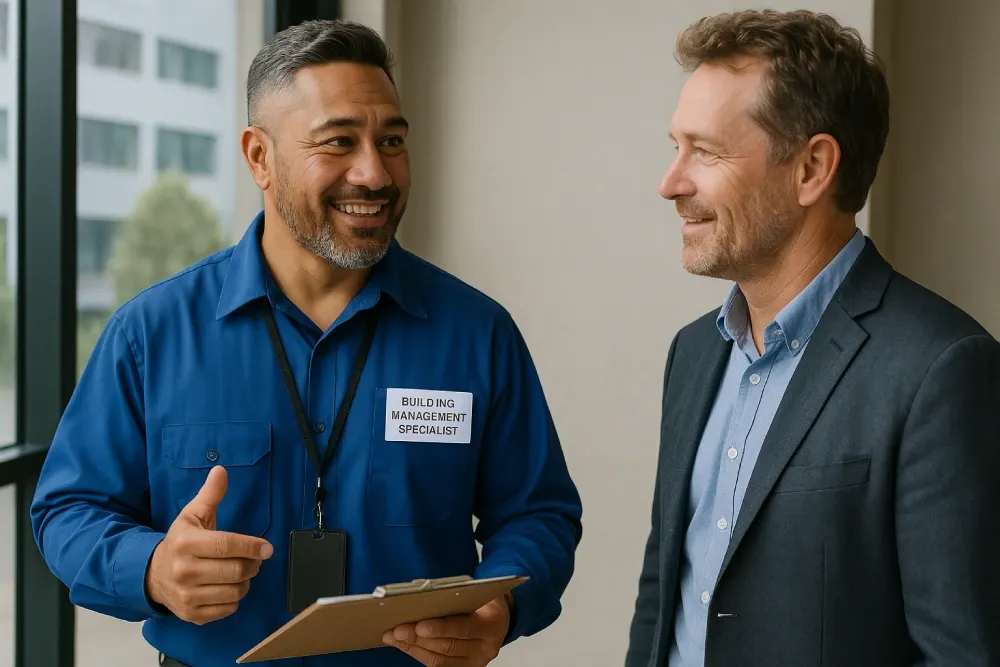 building manager talking about active building management with client